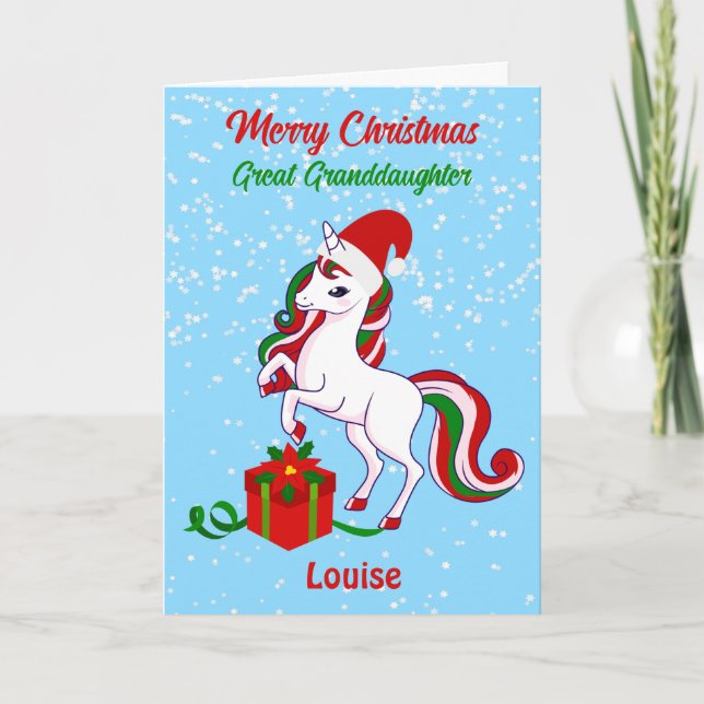 Tarjeta de nieta para la gran navidad de unicornio (Anverso)