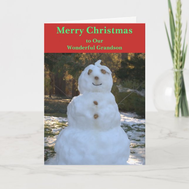 Tarjeta de nieto de navidades Snowman (Anverso)