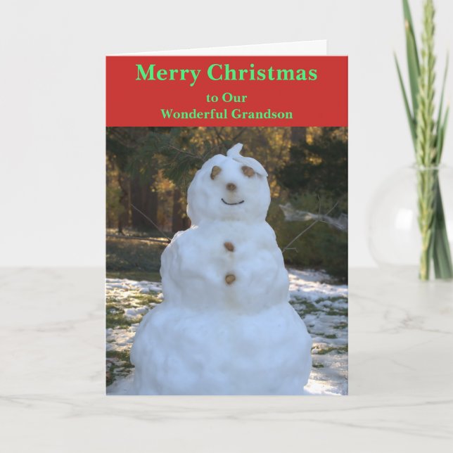 Tarjeta de nieto de navidades Snowman (Anverso)