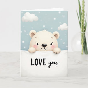 Tarjeta de nieve de amor de oso polar lindo