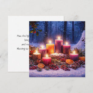 Tarjeta de nieve de velas y linterna del solsticio