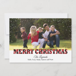 Tarjeta de nieve navideña Merry | Buffalo Plaid