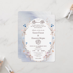 Tarjeta de Nikkah Musulmana Bismillah Azul y Dorad