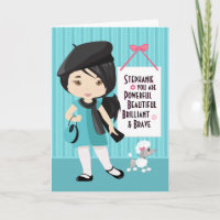 Tarjeta de niña asiática hermosa y valiente
