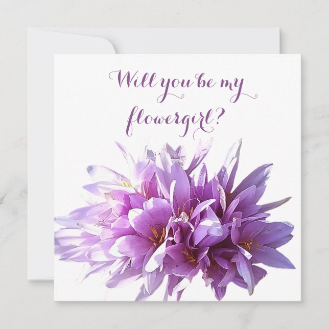 Tarjeta de niña de flores de crocus rosa ¿Serás mi (Anverso)