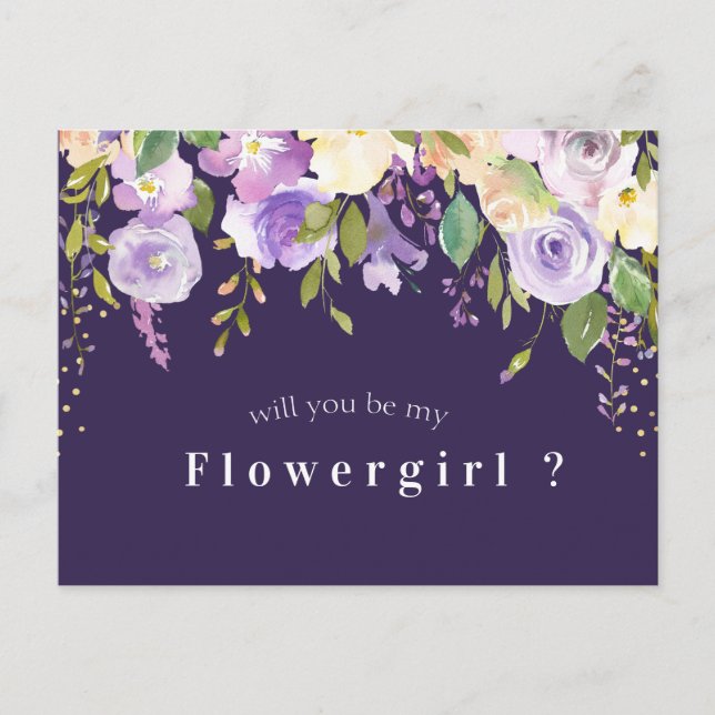 tarjeta de niña de las flores floral morada ¿serás (Anverso)