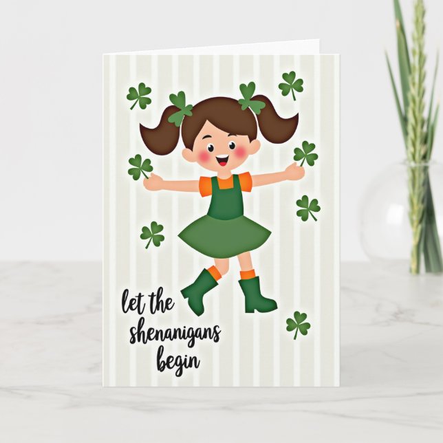 Tarjeta de niña divertida de trébol (Anverso)