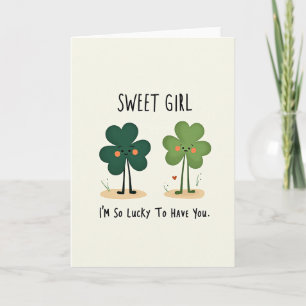 Tarjeta de niña dulce de trébol de corazón