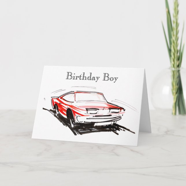 Tarjeta de niño de cumpleaños de coche rápido rojo (Anverso)