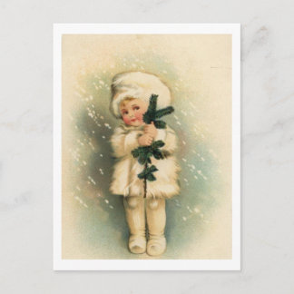 Tarjeta de niño en tormenta de nieve