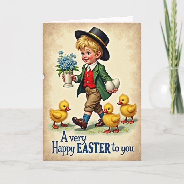 Tarjeta de niño feliz de primavera (Anverso)