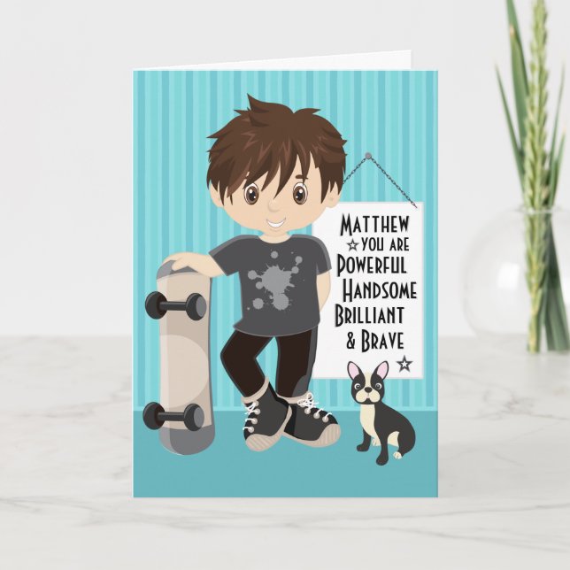 Tarjeta de niño morena poderosa y valiente (Anverso)