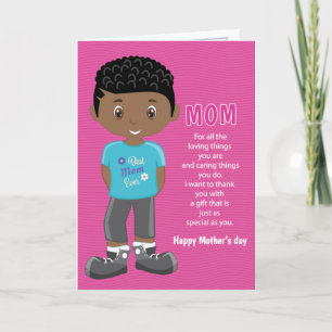 Tarjeta de niño negro con cupón del día de la madr