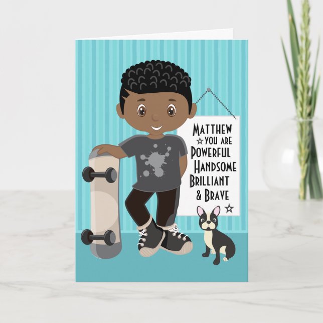 Tarjeta de niño poderoso y valiente negro (Anverso)