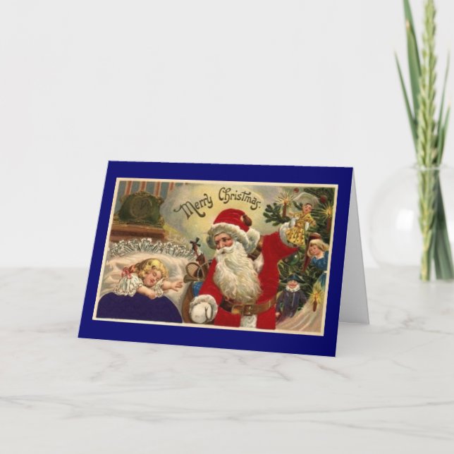 Tarjeta de niño venado con Navidades Santa (Anverso)