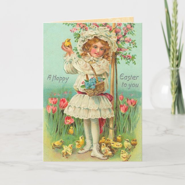 Tarjeta de niños de Pascua Vintage (Anverso)