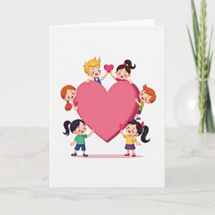 Tarjeta de niños felices con corazones amorosos