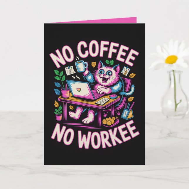 Tarjeta de No Café No Trabajo Divertida para Compa (Planta pequeña)