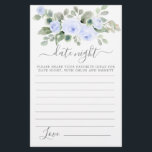 Tarjeta de noche Blue Rosa Floral Greenery<br><div class="desc">Una hermosa frontera floral azul rosa se topa con esta tarjeta de la noche del día. Coordenadas con la colección Blue Rosa Botanical Bridal Shower.</div>