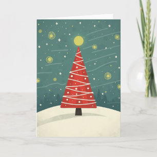 Tarjeta de Noche de Invierno del Árbol Rojo