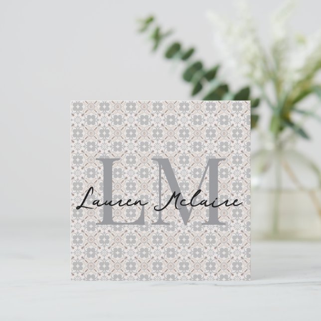Tarjeta de nombre con letra de monograma de azulej (Anverso de pie)