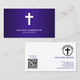 Tarjeta de nombre cruz blanca minimalista morada p