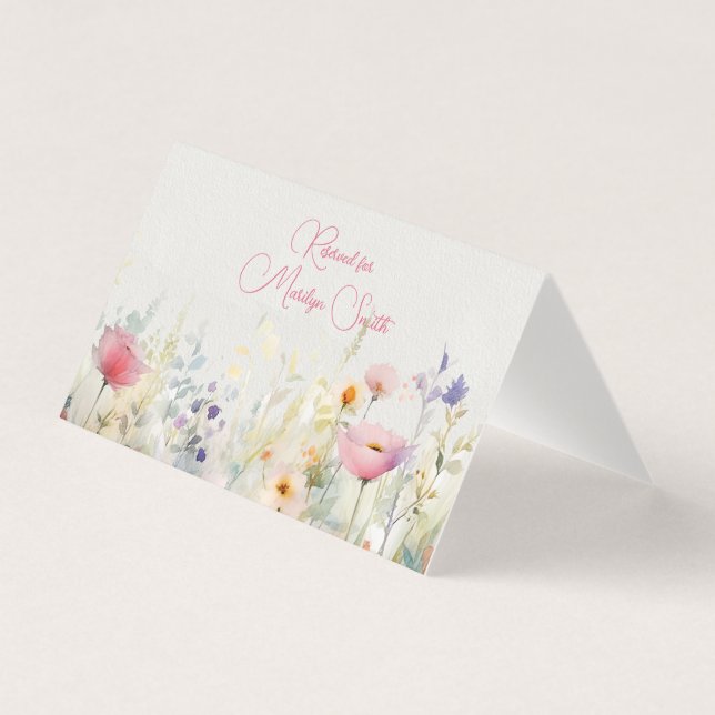 Tarjeta de Nombre de Boda con Borde de Flores Silv (Anverso)