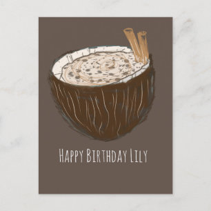 Tarjeta de nombre de cumpleaños feliz arte de coco