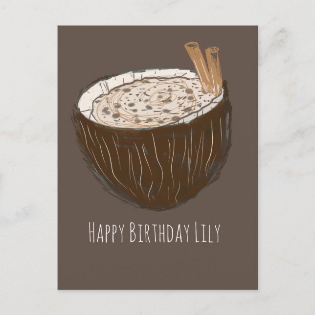 Tarjeta de nombre de cumpleaños feliz arte de coco (Anverso)