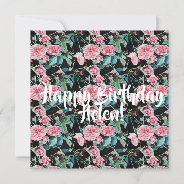 Tarjeta de nombre de feliz cumpleaños Rosa de flor (Anverso)