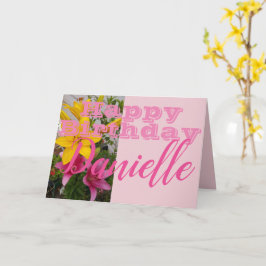 Tarjeta de nombre de Flor Lirio Rosa Feliz Cumplea