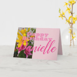 Tarjeta de nombre de Flor Lirio Rosa Feliz Cumplea