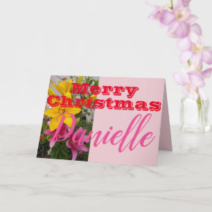 Tarjeta de nombre de Flor Lirio Rosa Merry Christm
