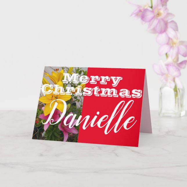 Tarjeta de nombre de Flor Lirio Rosa Merry Christm (Orquídea)