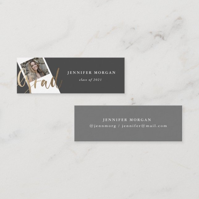 Tarjeta de nombre de foto para graduación de guión (Anverso / Reverso)
