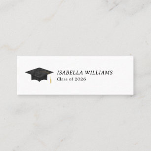 Tarjeta de nombre de gorra de graduación acuarela