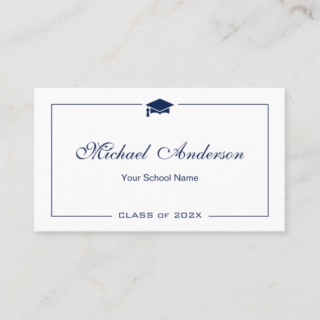 Tarjeta de nombre de graduación blanca y negra lim (Anverso)