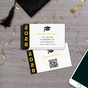 Tarjeta de Nombre de Graduación con Código QR Negr