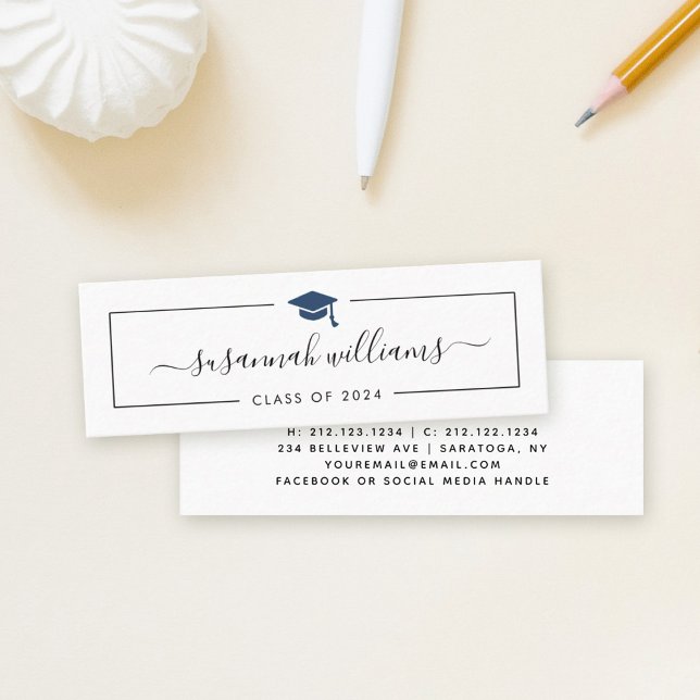 Tarjeta de nombre de graduación Cubierta azul con  (Subido por el creador)