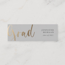 tarjeta de nombre de graduación de guión dorado