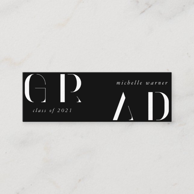 tarjeta de nombre de graduación de guión moderno e (Anverso)