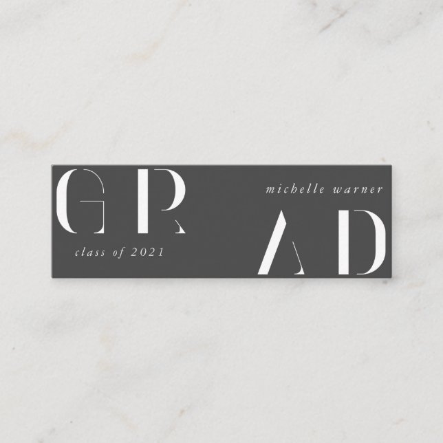 tarjeta de nombre de graduación de guión moderno e (Anverso)