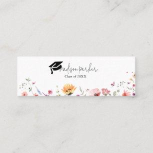 Tarjeta de nombre de graduación del jardín de flor
