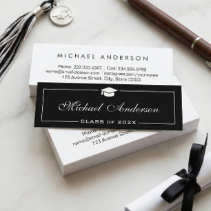Tarjeta de nombre de graduación - Elegante blanco 