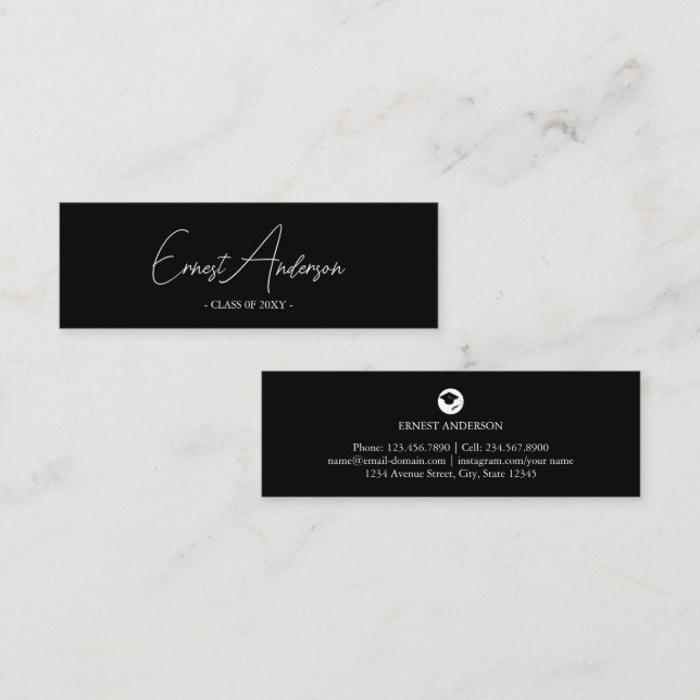 Tarjeta de nombre de graduación elegante en blanco (Anverso / Reverso)