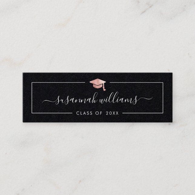 Tarjeta de nombre de graduación Rosa de guión mode (Anverso)