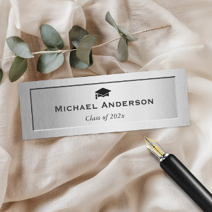 Tarjeta de nombre de graduación superior color Met