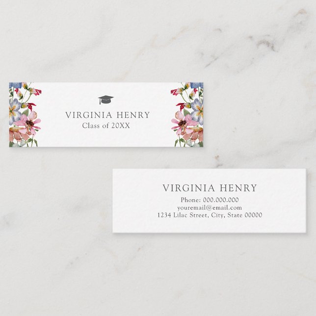 Tarjeta de nombre de graduado de flores silvestres (Colorful Wildflower Graduate Name Card by Painted Paperie
)