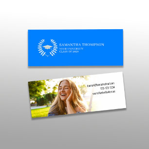 Tarjeta de nombre de graduado Foto Elegante Azul y