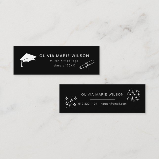 Tarjeta de nombre de icono de graduación minimalis (Anverso / Reverso)